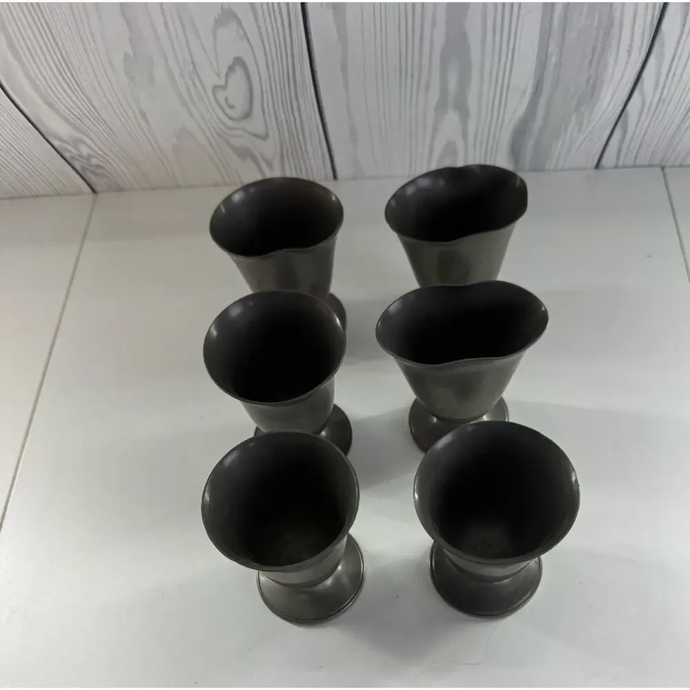 Vintage Gimbels Solid Pewter Small Wine Goblets (READ) Set of 6